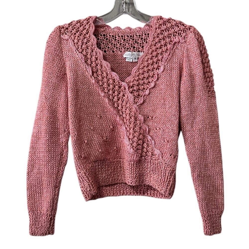 Antonella Preve Women Size Medium Pink Crocheted Knit Sweater‎ 80's City Vintage